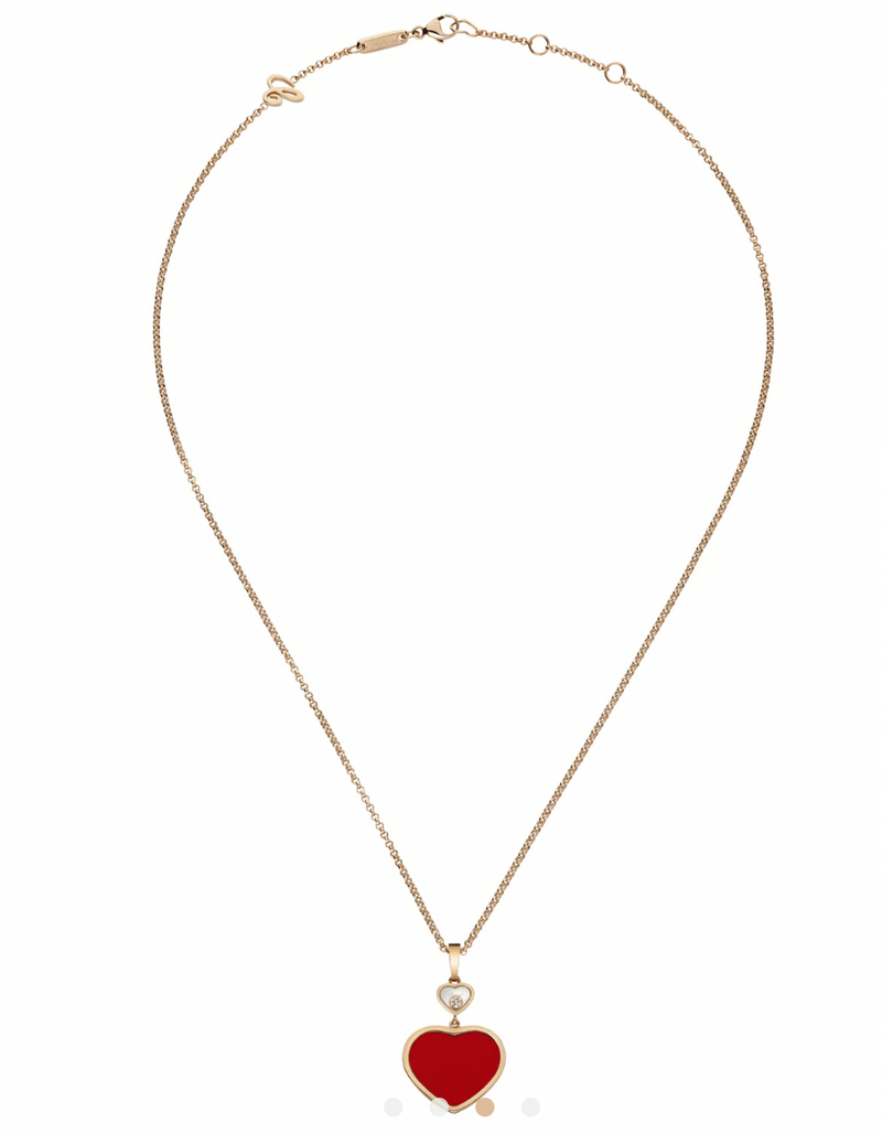 Chopard Rose Gold Red Happy Hearts Necklace 0.05 Carat