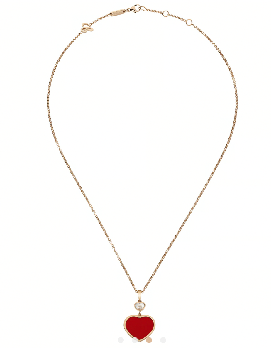 Chopard Rose Gold Red Happy Hearts Necklace 0.05 Carat