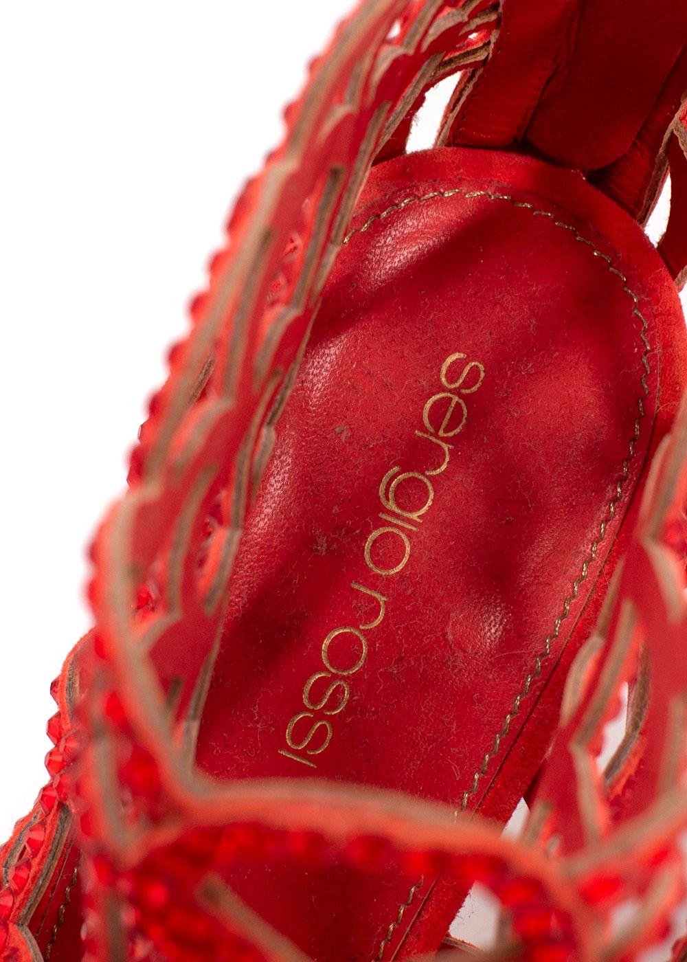 Sergio Rossi Orange Crystal Embellished Caged Heels