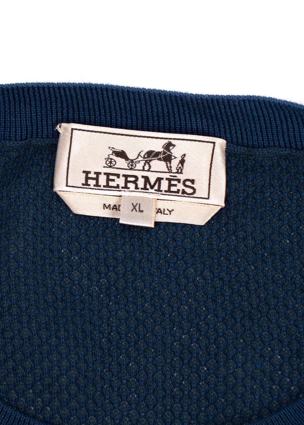 Hermes Blue Two-tone Knitted Cotton  T-Shirt