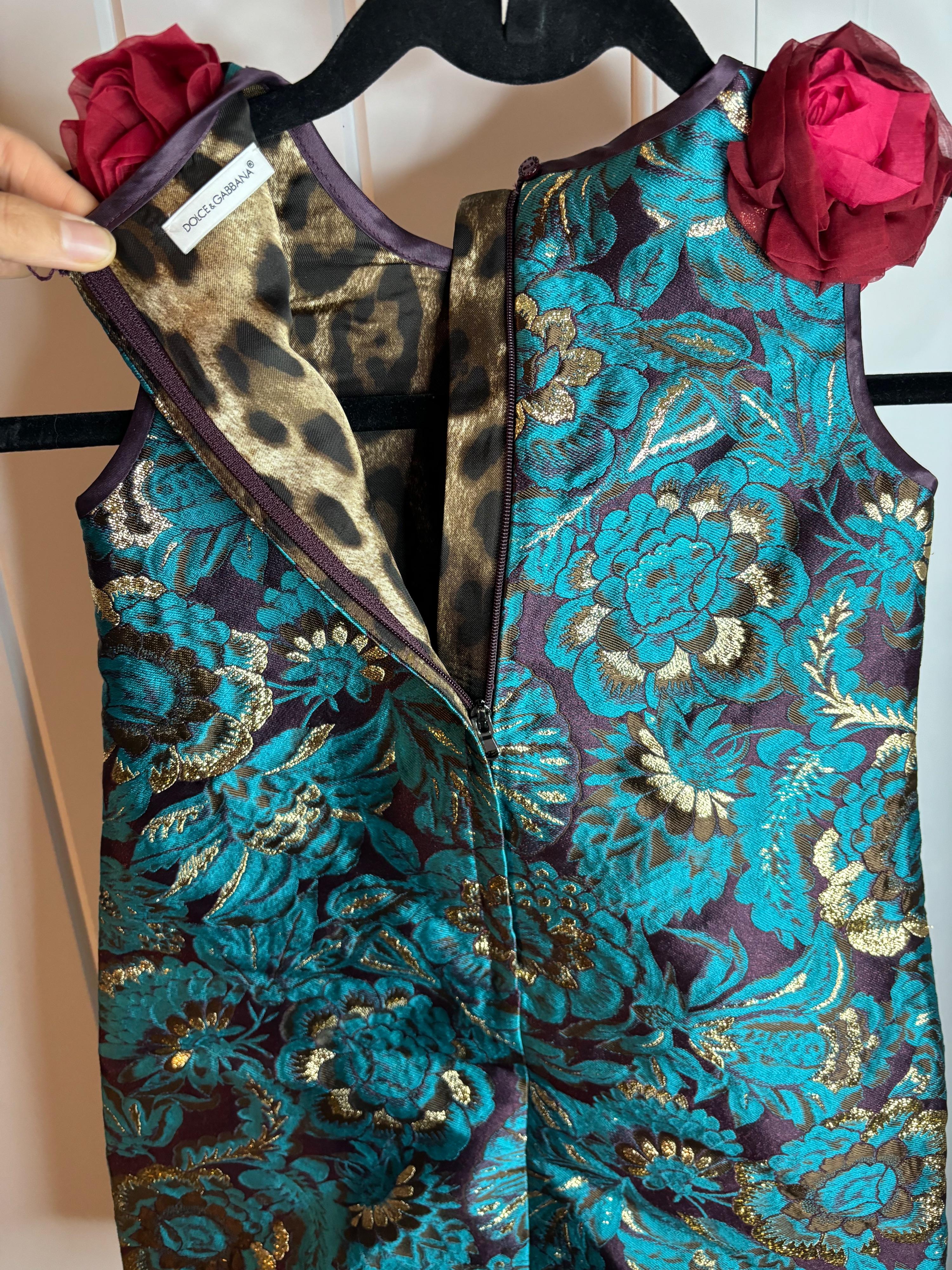 Dolce & Gabbana Kids Blue Brocade Floral Mini Dress