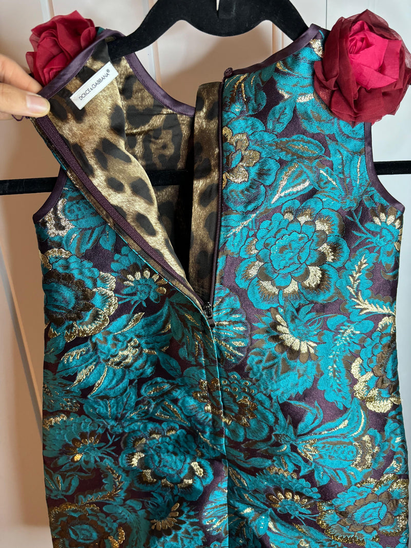Dolce & Gabbana Kids Blue Brocade Floral Mini Dress