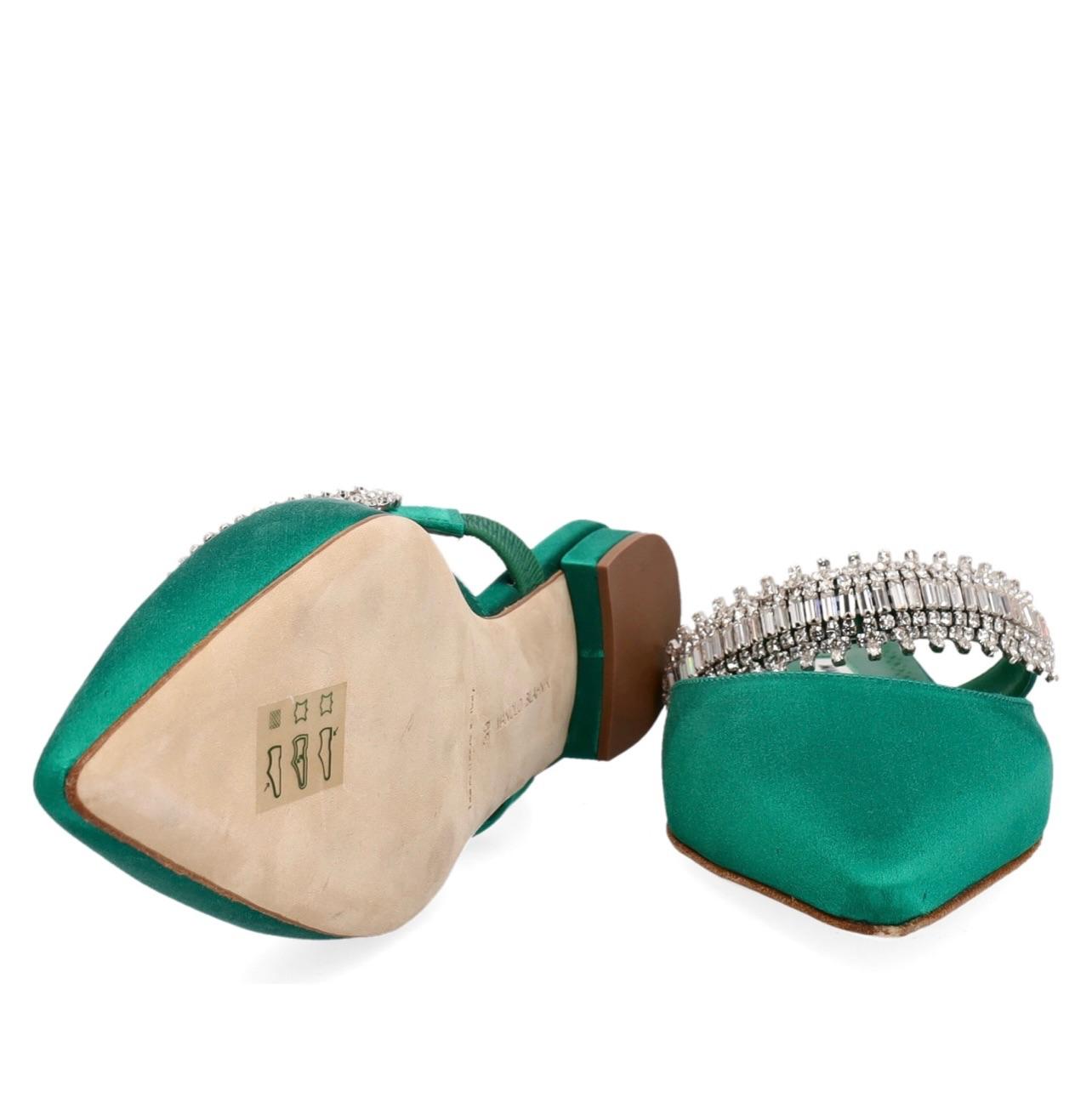 Emerald Green Satin Lutara Crystal Flats