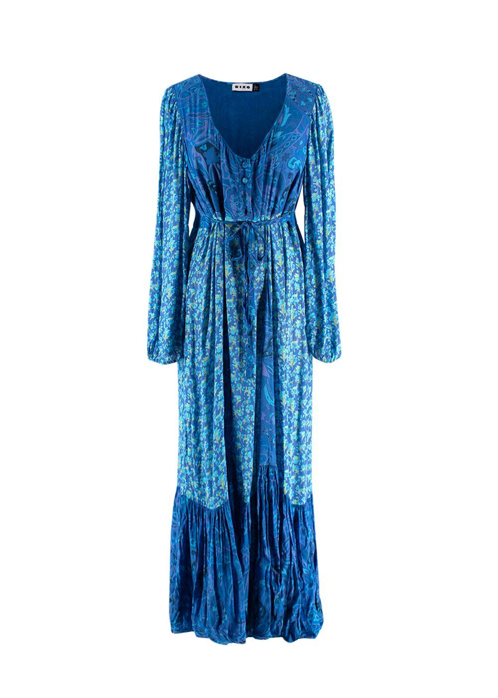 Rixo Blue Virginia Floral-Print Maxi Dress