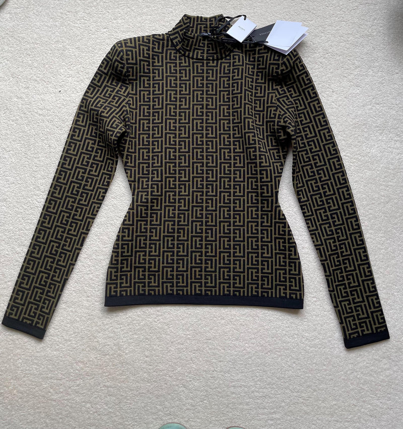 Khaki Monogram Stretch Knit Jumper