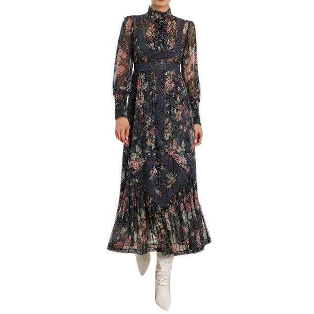 Zimmermann Silk Unbridled Tucked Dress In Ash Garden
