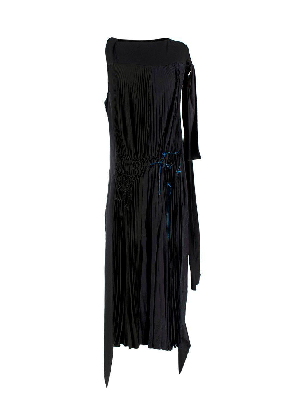 Loewe Black Pleated Asymmetric Contrast Stitch Maxi Dress