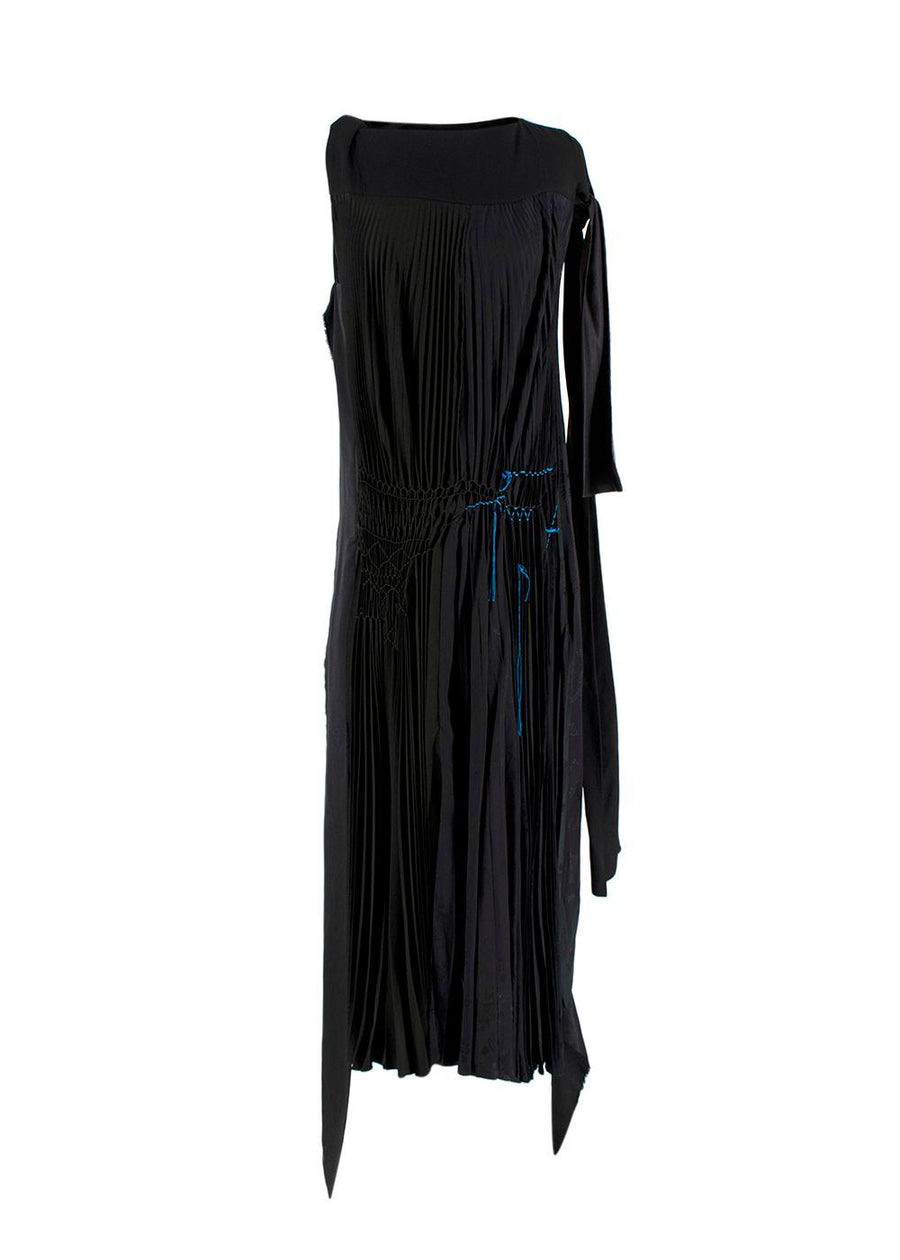 Loewe Black Pleated Asymmetric Contrast Stitch Maxi Dress