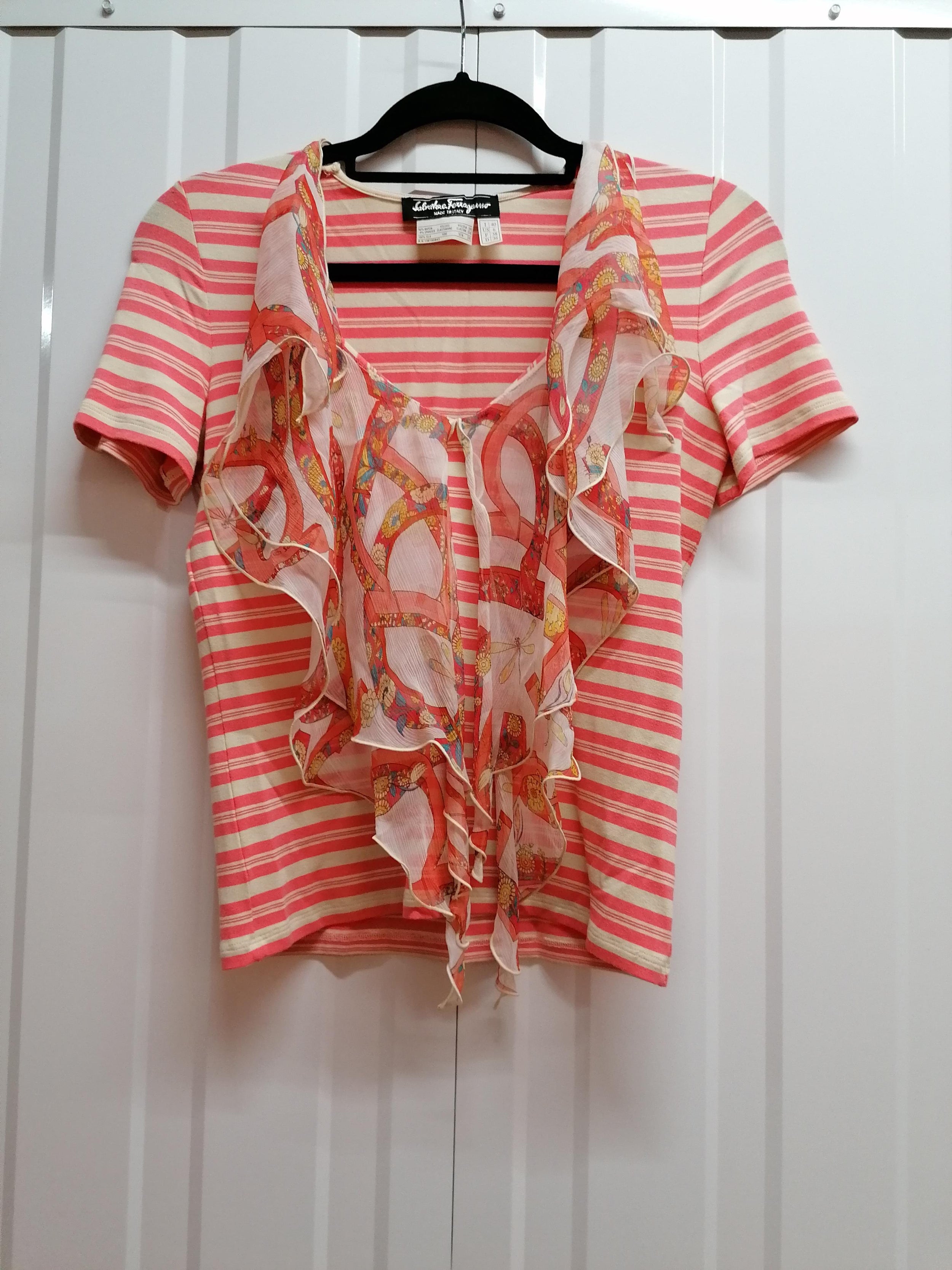 Ferragamo Striped Silk Scarf Detail T-Shirt