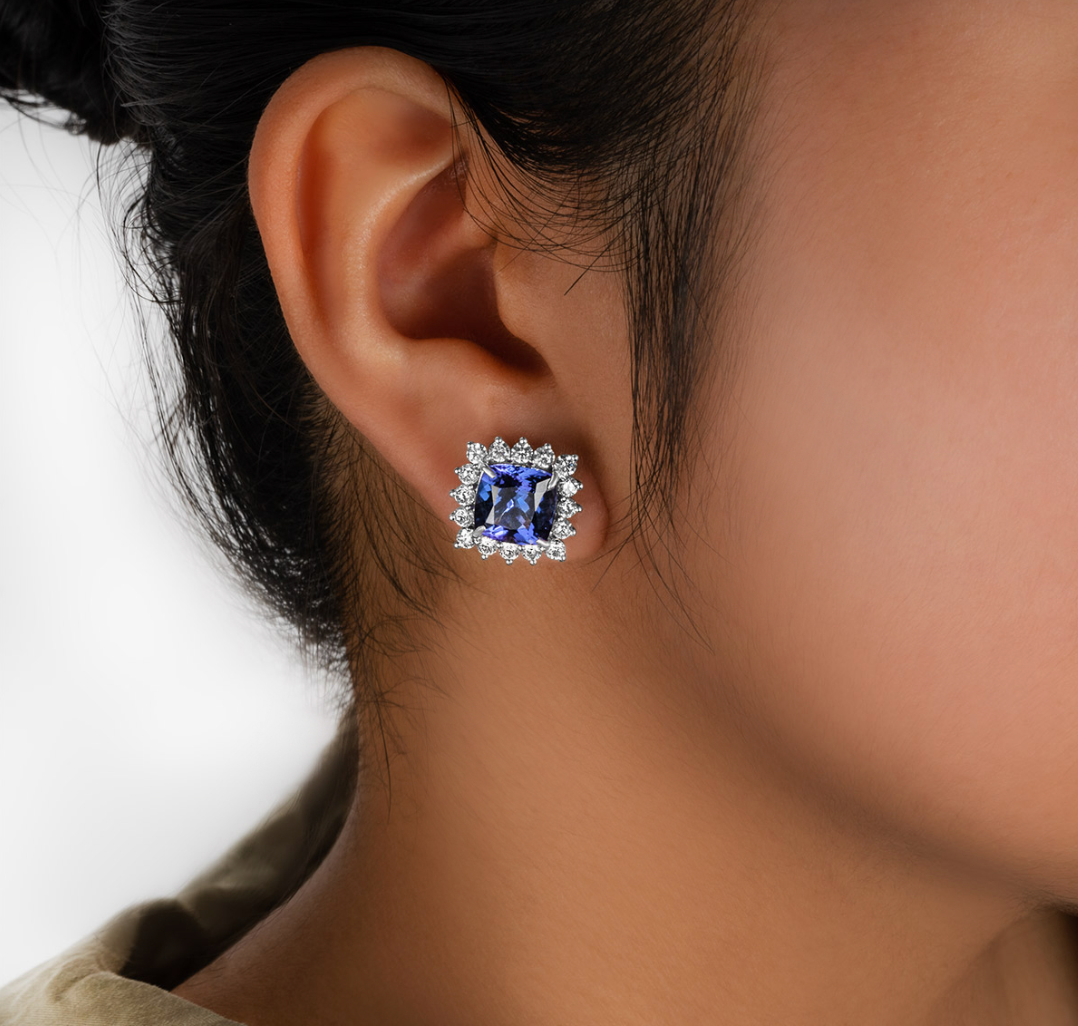 Platinum Set Diamond & Tanzanite Earrings