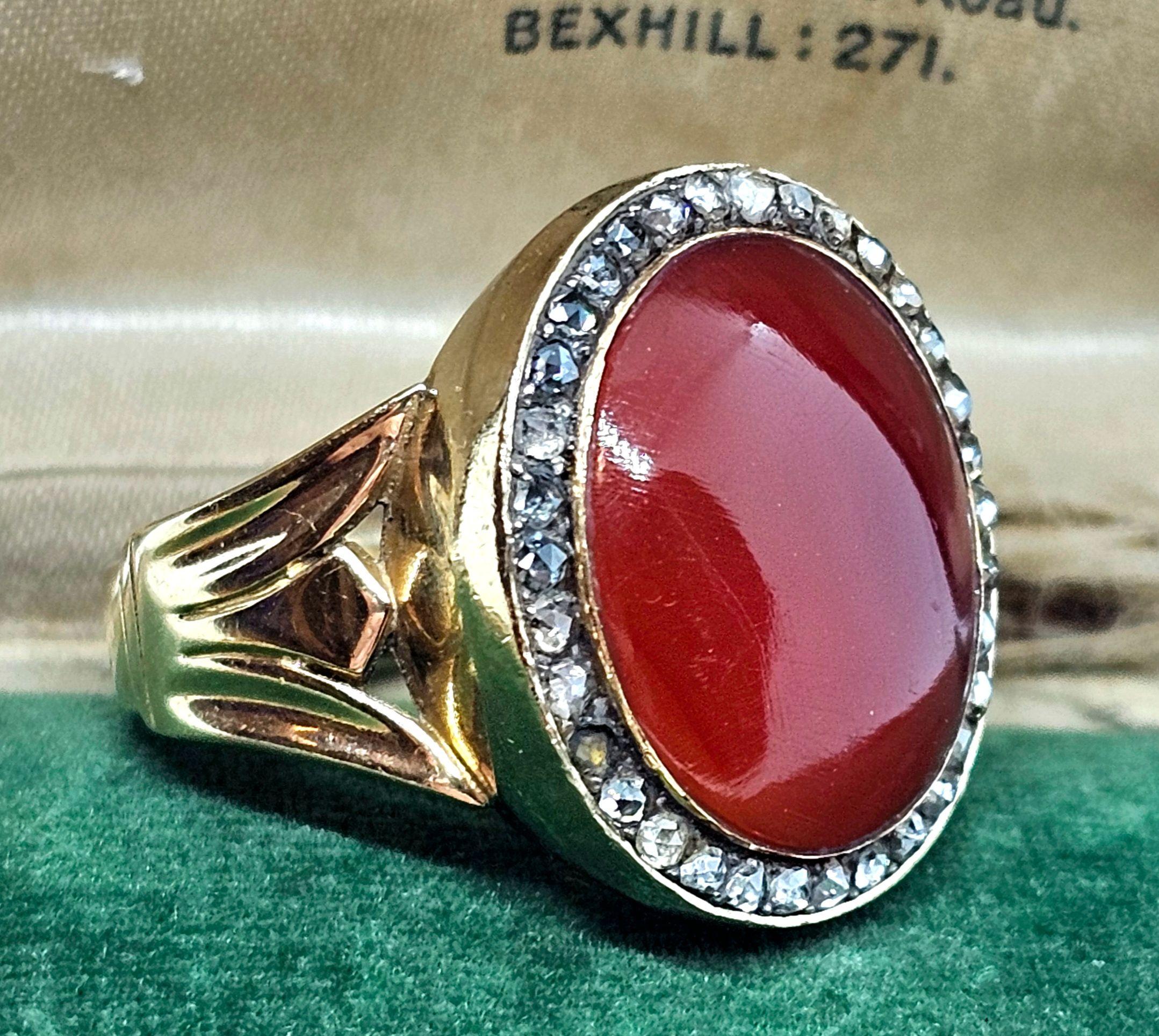 Antique 1820 Rose Cut Diamond and Carnelian Ring