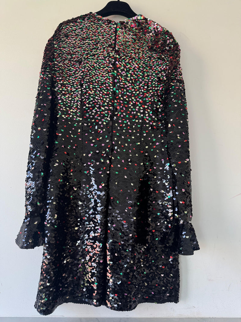 Valentino Black Sequinned Silk Chiffon Mini Dress