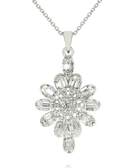 White Gold Diamond Floral Pendant Necklace 0.98ct TDW