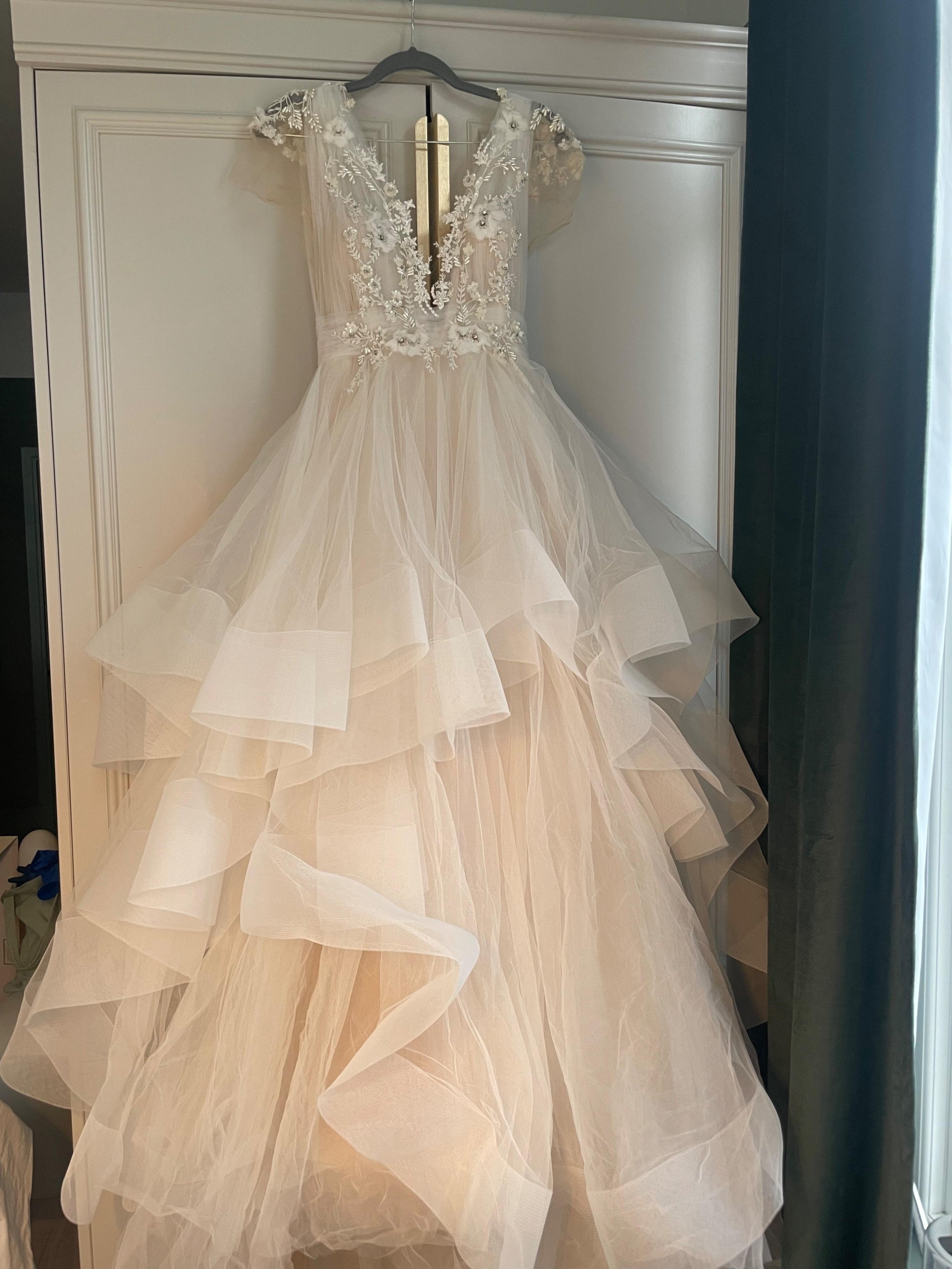 Custom Made Floral Embroidered Tiered Wedding Dress