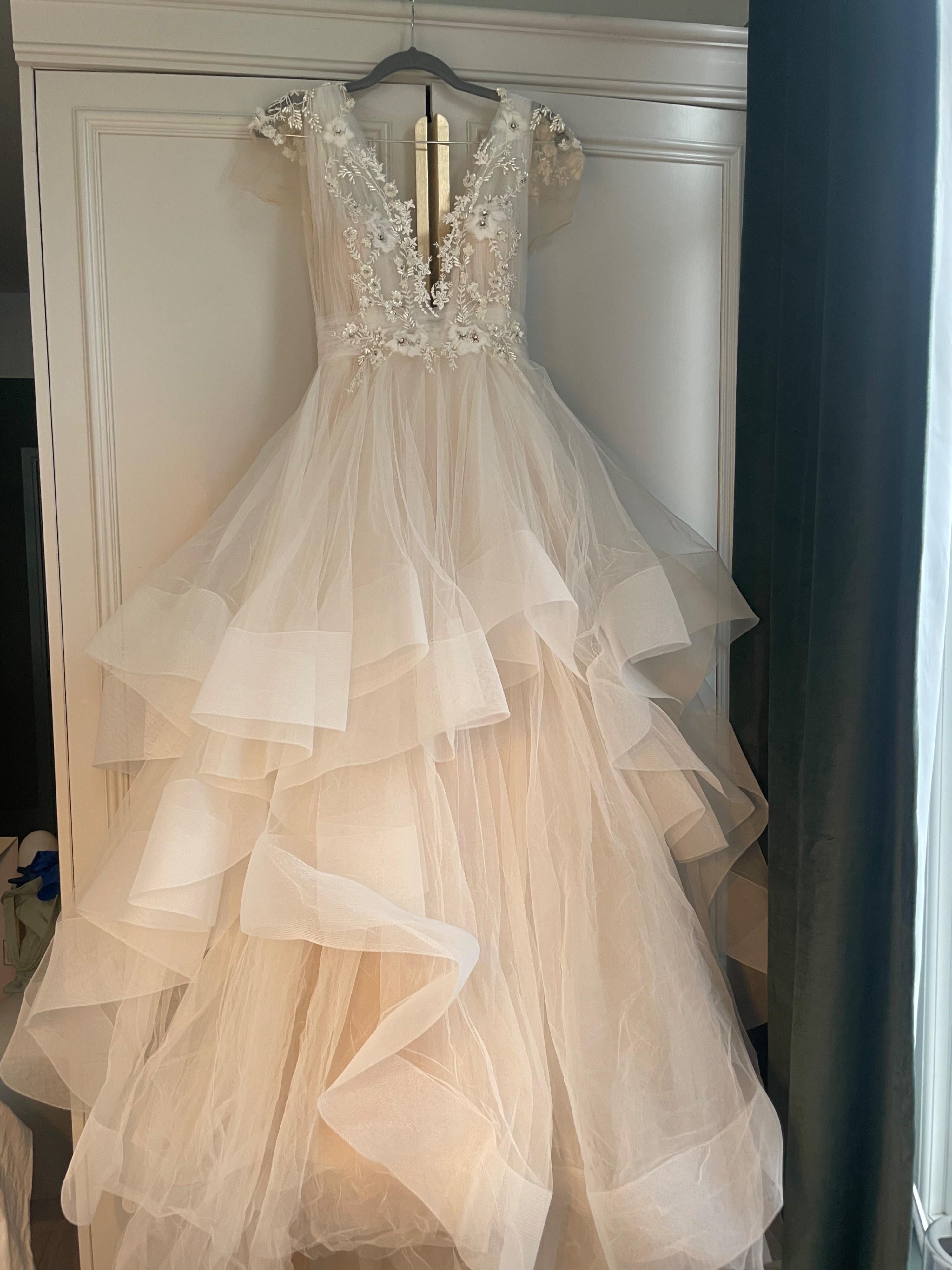 Custom Made Floral Embroidered Tiered Wedding Dress