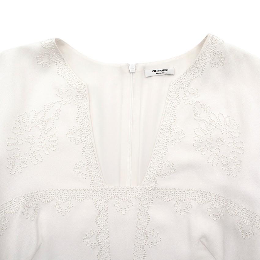 Vilshenko Embroidered Cream Crepe Midi Dress