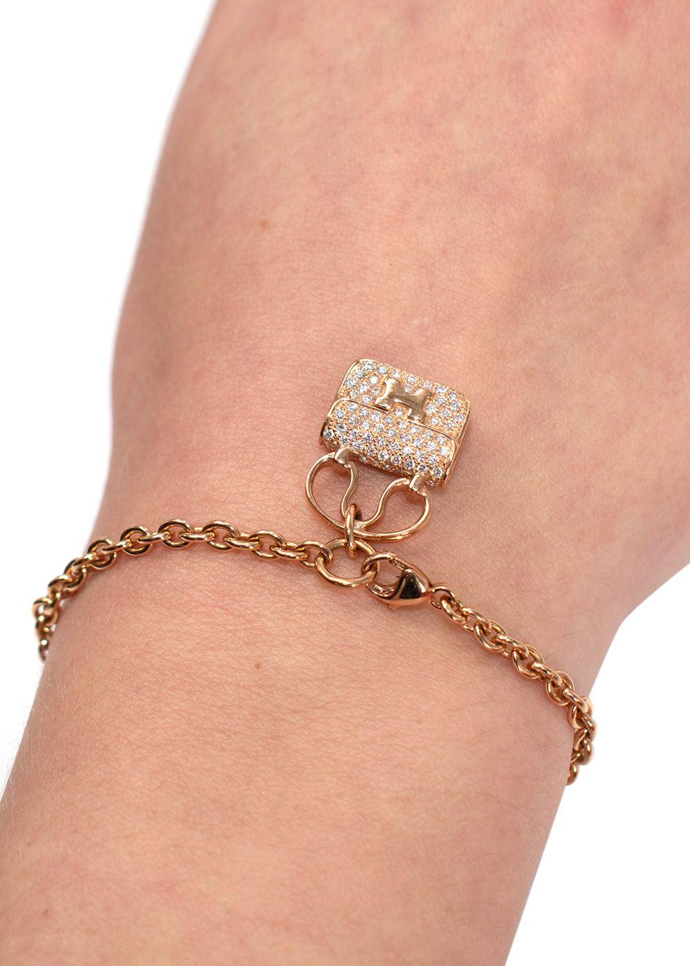 Hermes 18K Rose Gold Diamond Constance Amulettes Bracelet