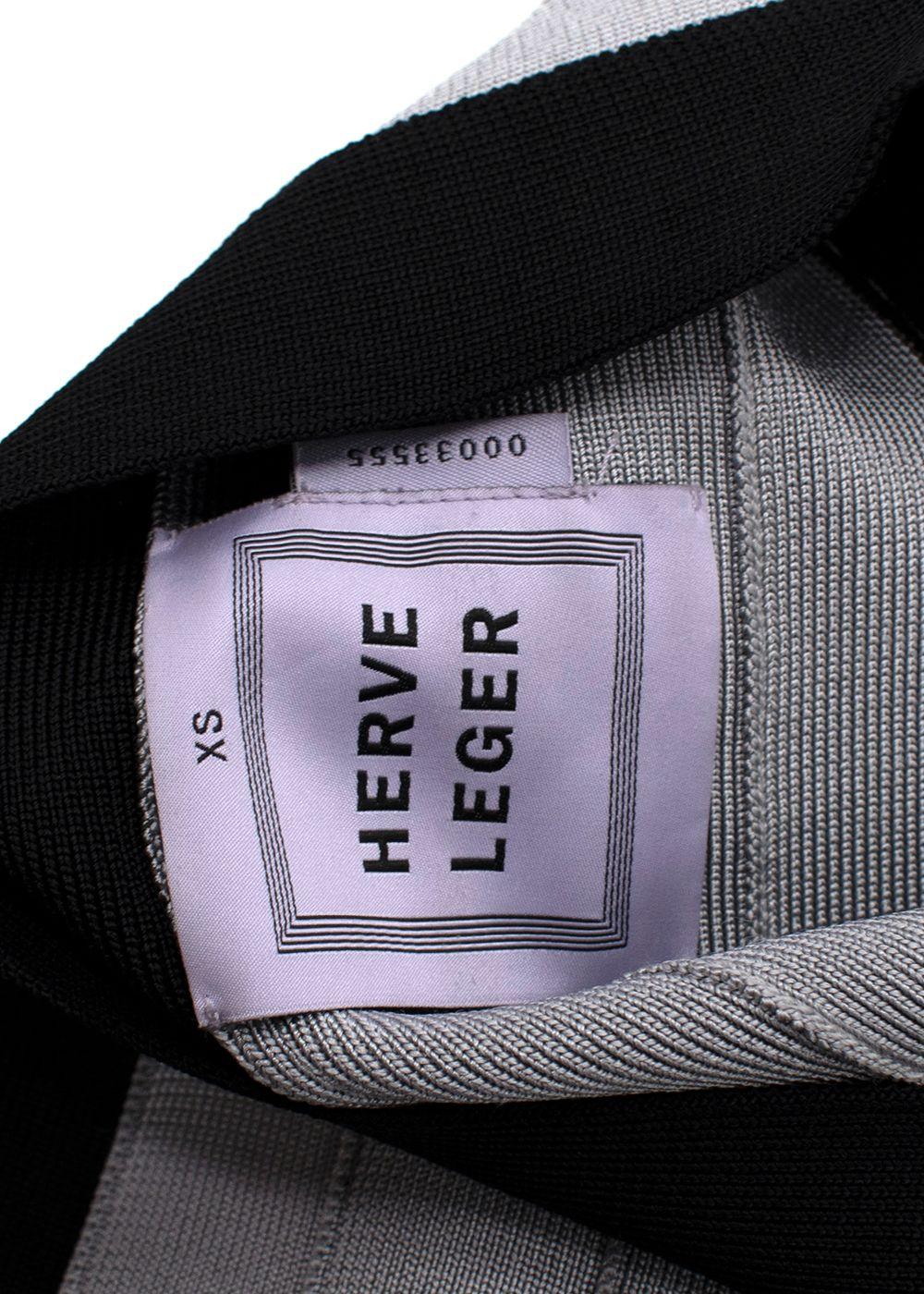 Herve Leger Black and Grey Striped One Shoulder Mini Dress