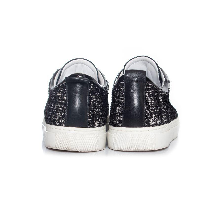 Black & white tweed low top trainers