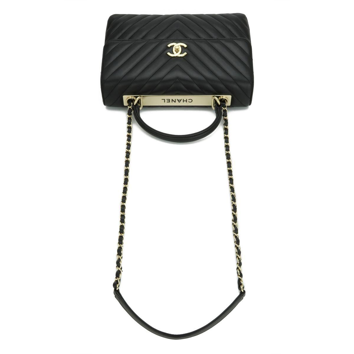 Chanel Black Chevron Trendy Top Handle Bag