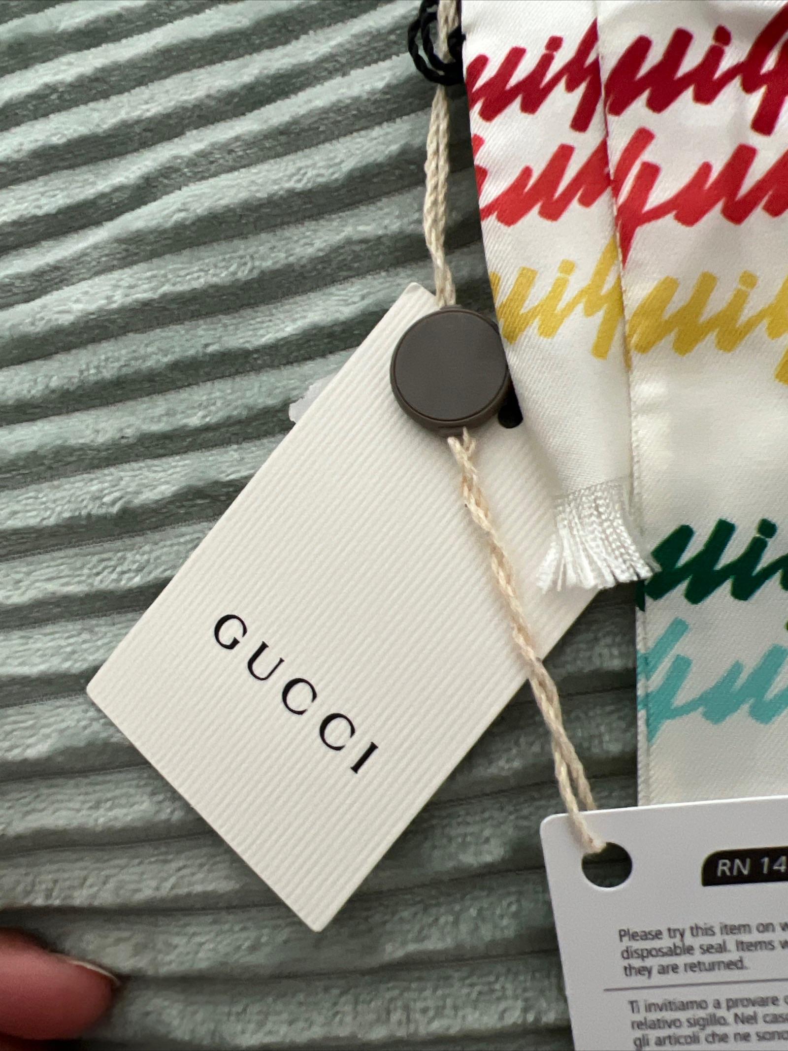 Rainbow Script Logo Printed Silk Scarf