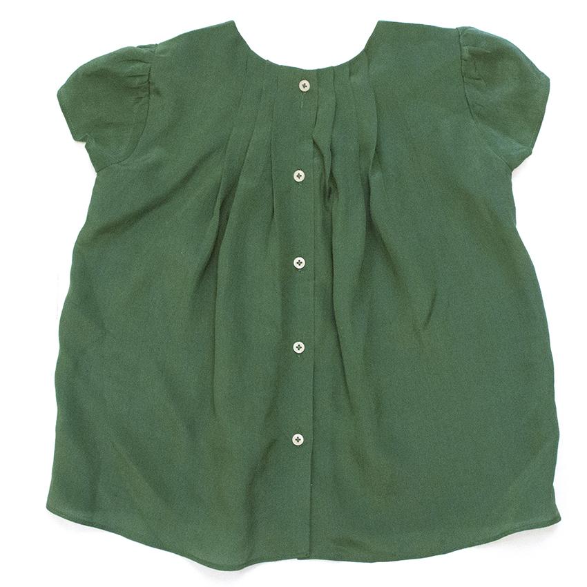 Green Silk Short Sleeved Pleat Dress