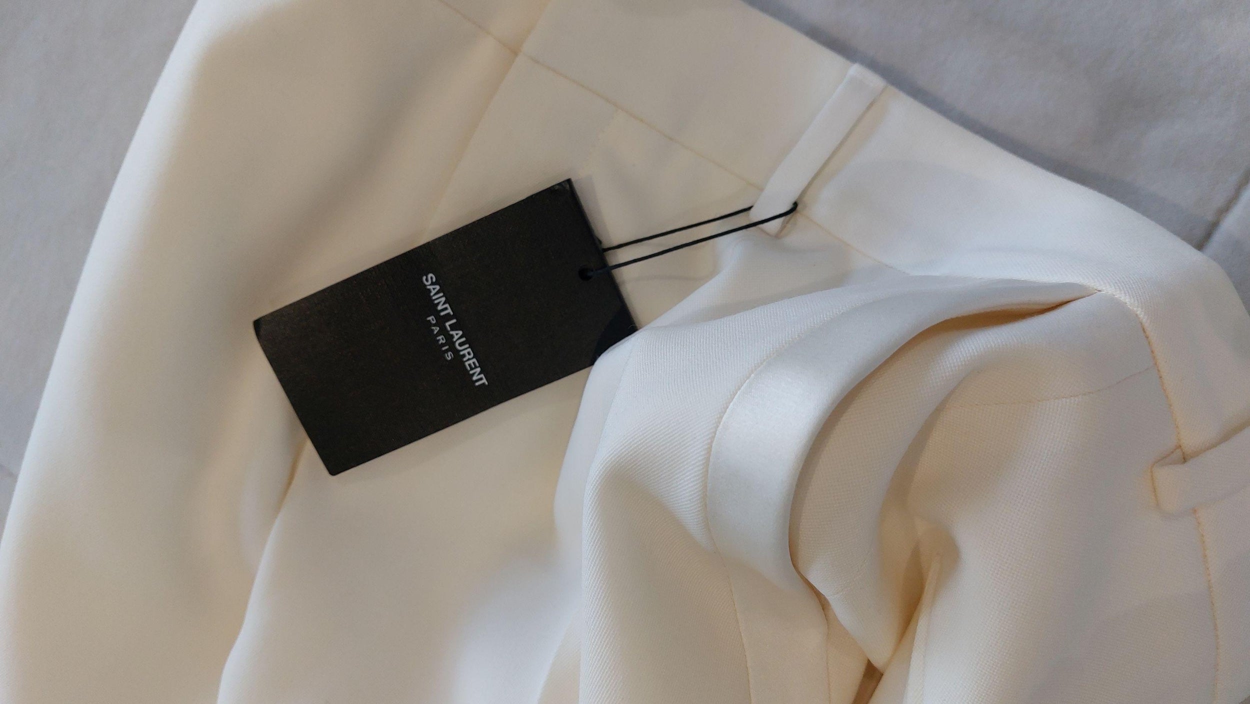 Saint Laurent Cream Satin Trimmed Tapered Trousers