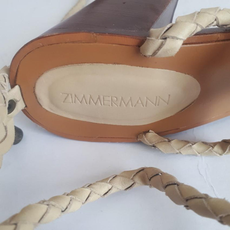 Zimmermann Woven Leather Beige Tie Heel Link Sandals