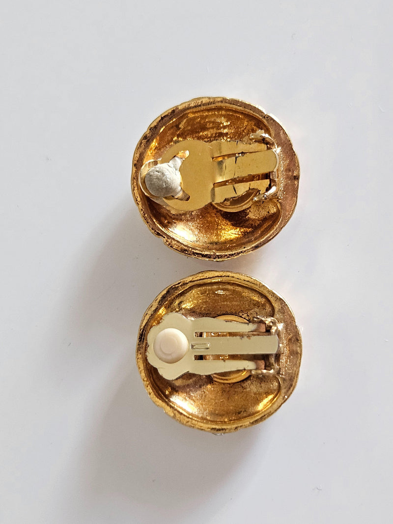 Chanel Vintage Gold Metal and Rhinestone Clip Earrings