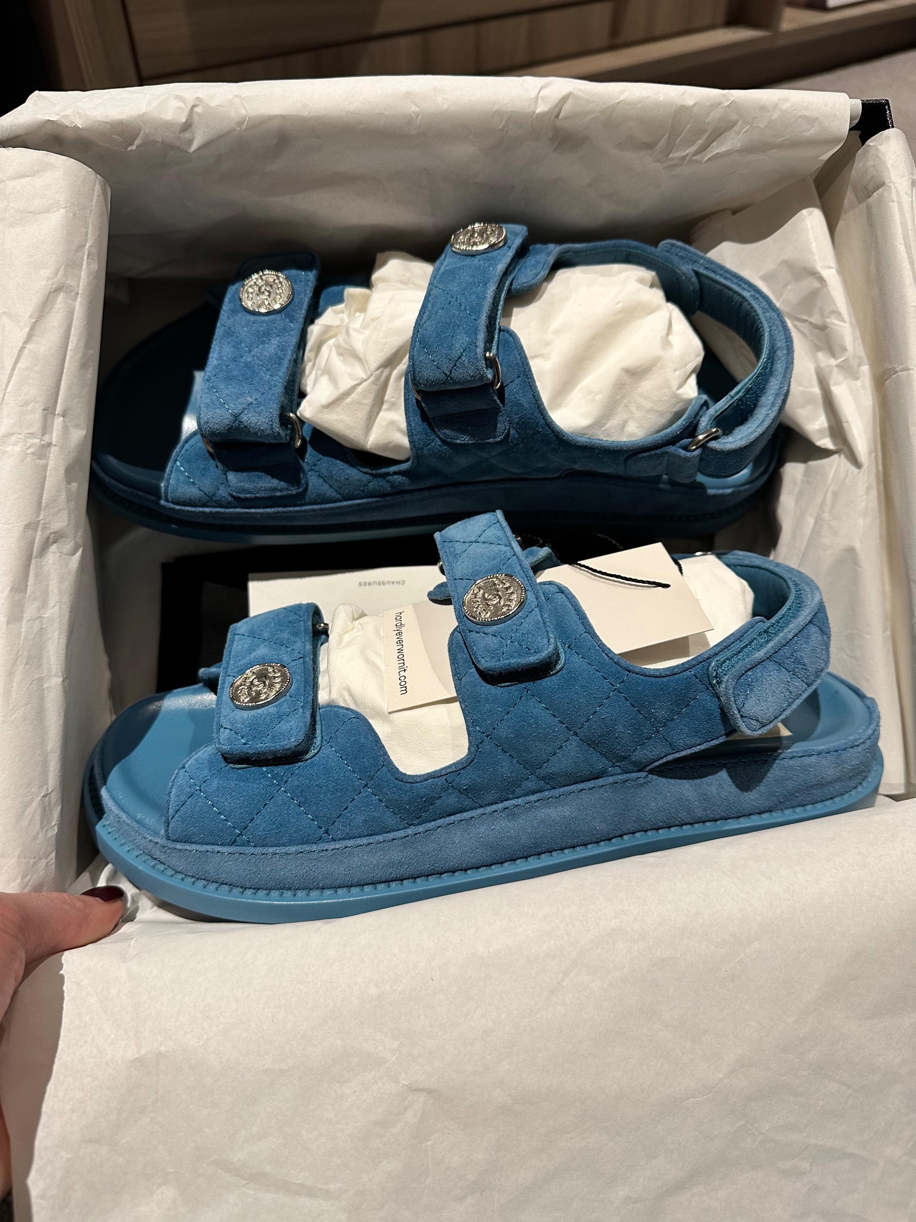Chanel Blue Suede Dad Sandals
