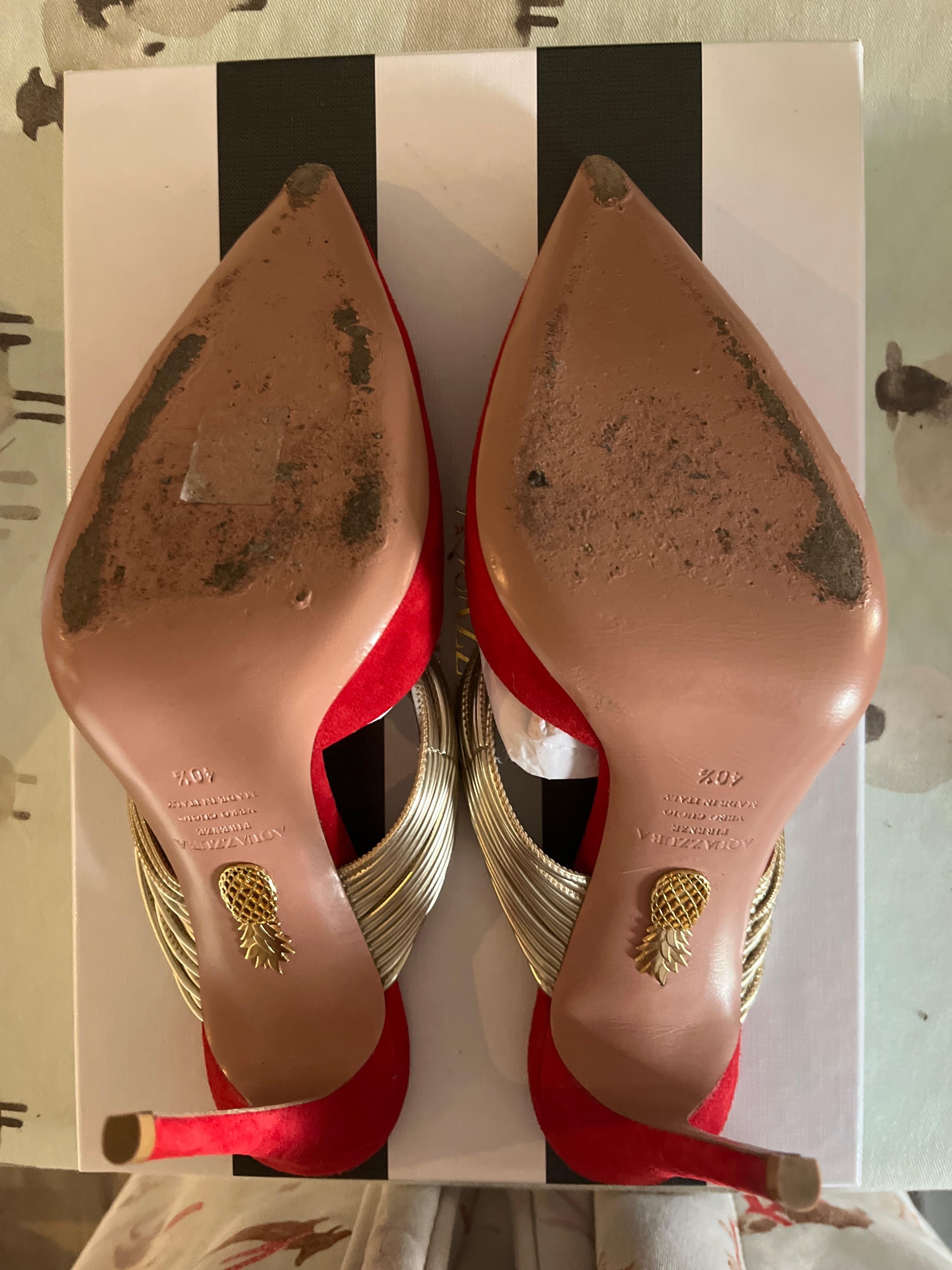 Aquazurra Red and Gold Suede Heels