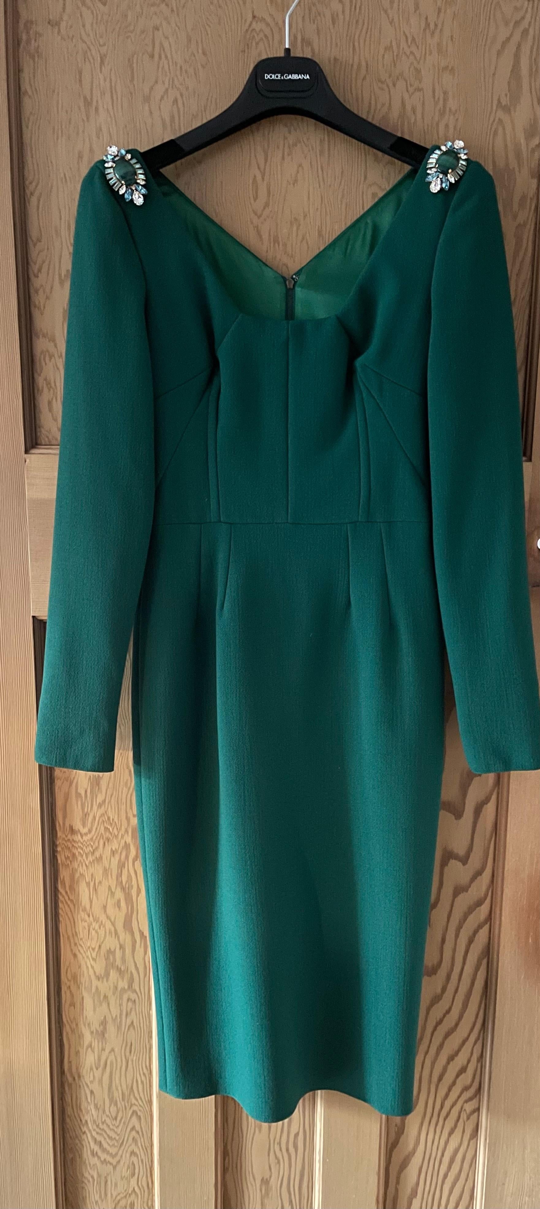 Dolce & Gabbana Green Jewel Embellished Midi Dress