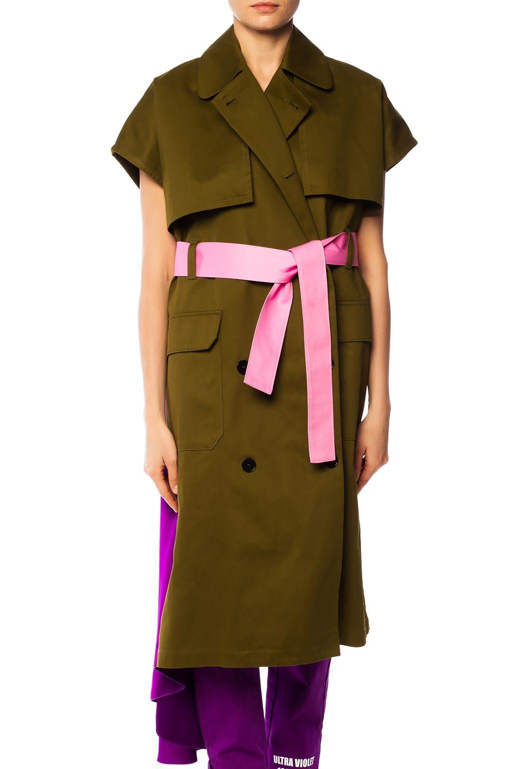 Khaki cotton short sleeve trench coat