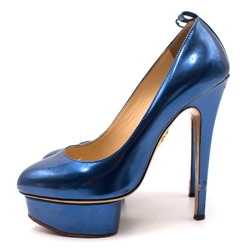 Charlotte Olympia Blue Patent Leather Dolores Pumps