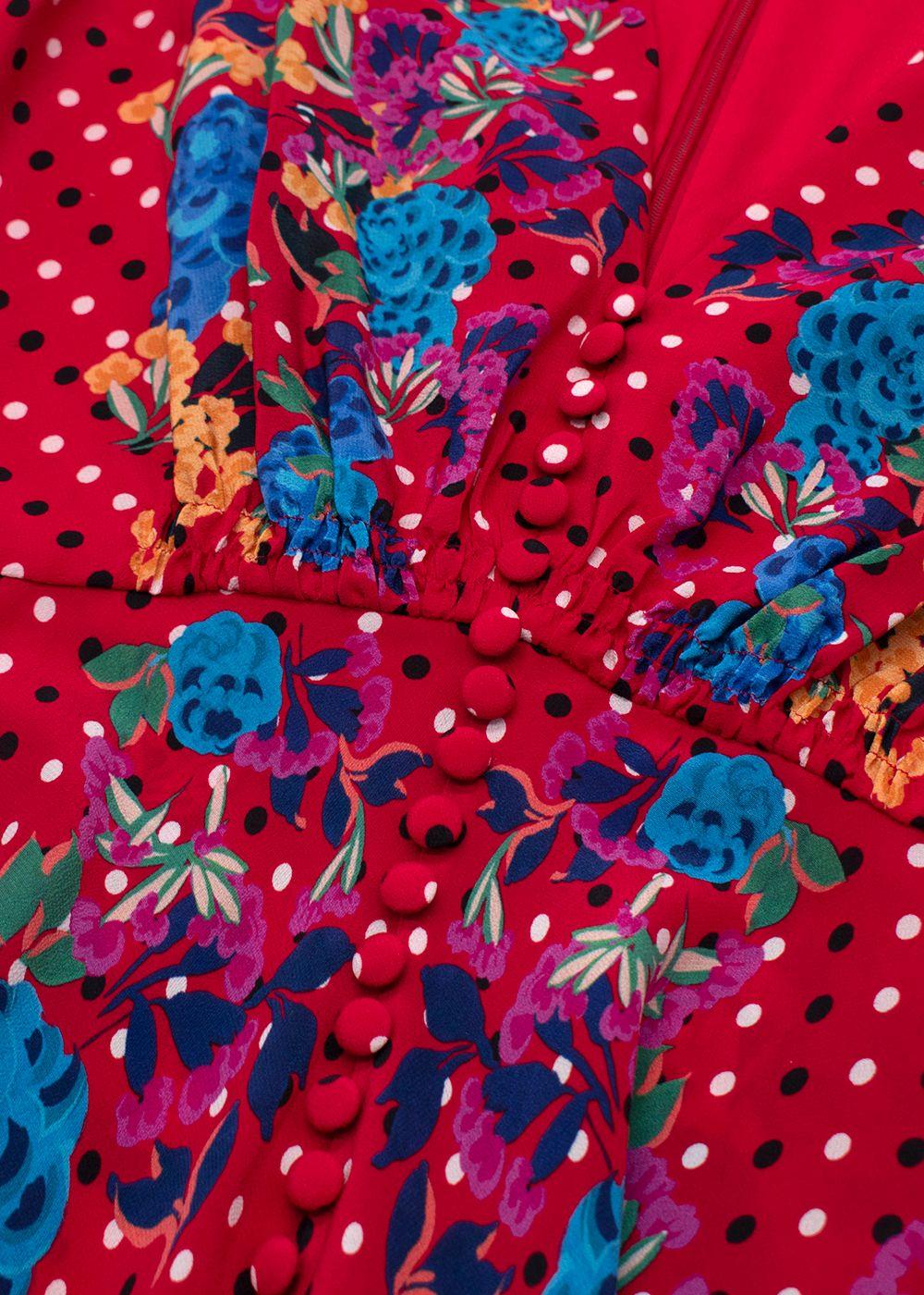 Saloni Red Polka Dot Print Silk Dress