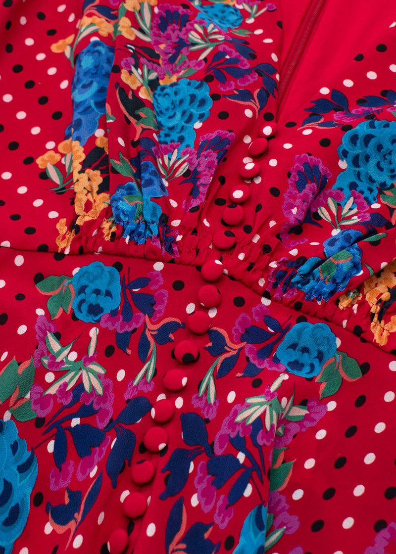 Saloni Red Polka Dot Print Silk Dress