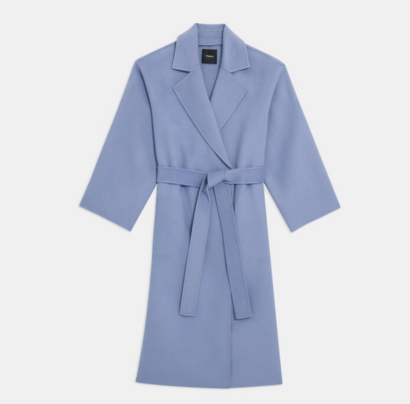 Theory Blue Double-Face Wool-Cashmere Wrap Coat