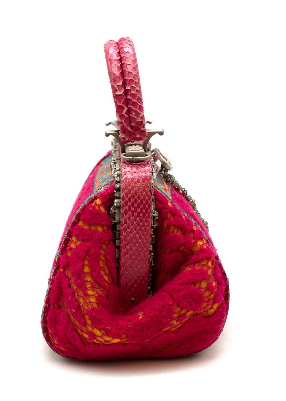 Vintage Embellished Pink Lace and Snake Skin Handbag