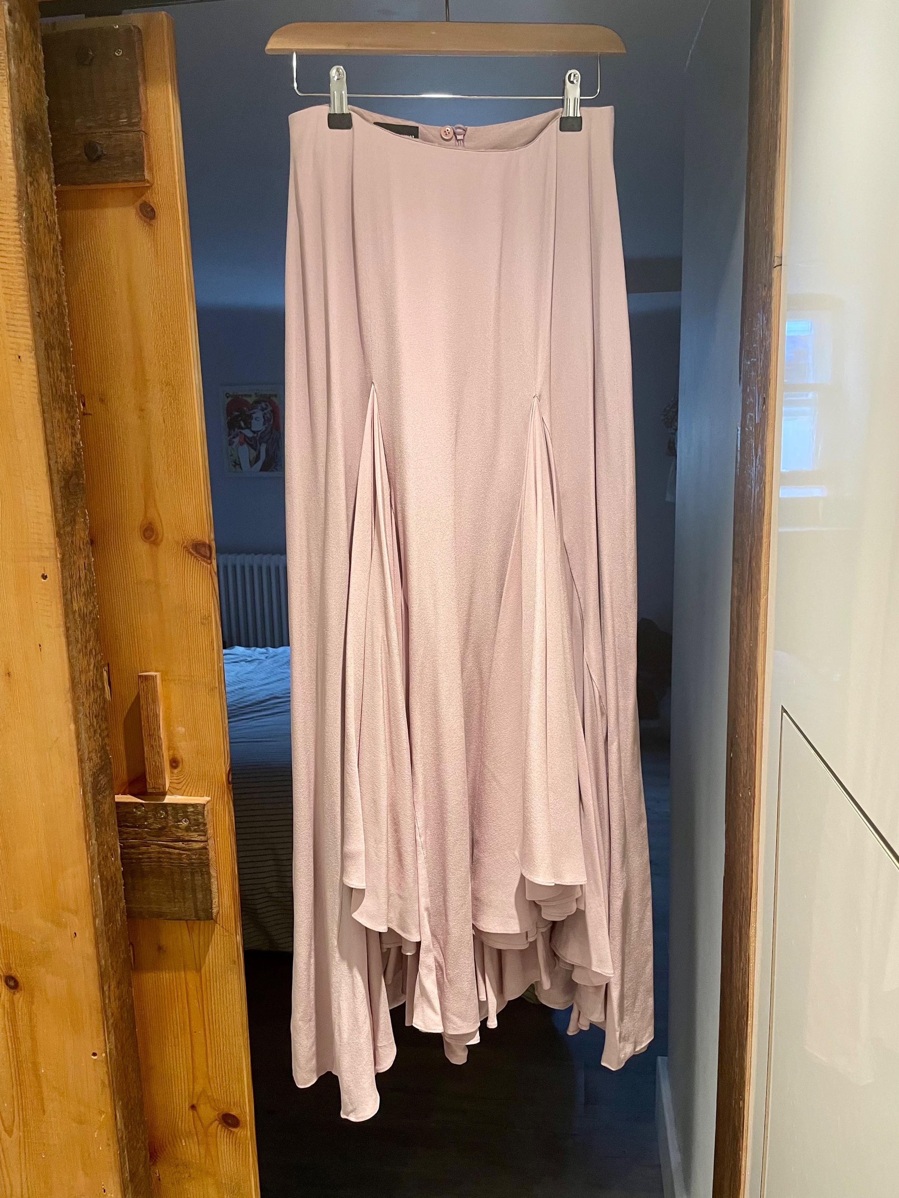 Lilac silk crepe waterfall skirt