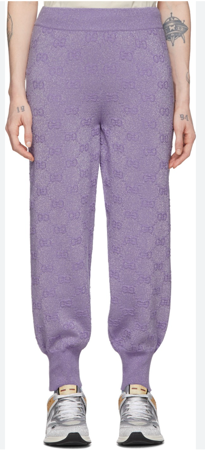 Gucci Lilac Metallic Cuffed Monogram Sweatpants