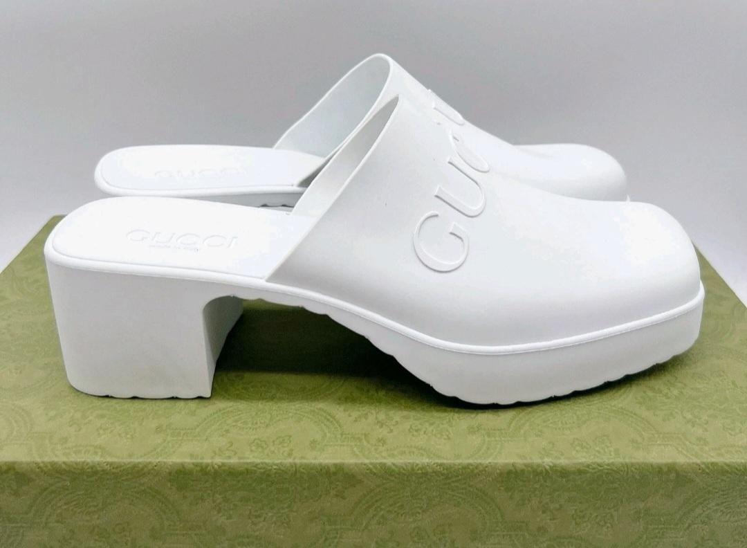 Gucci White Rubber Mules