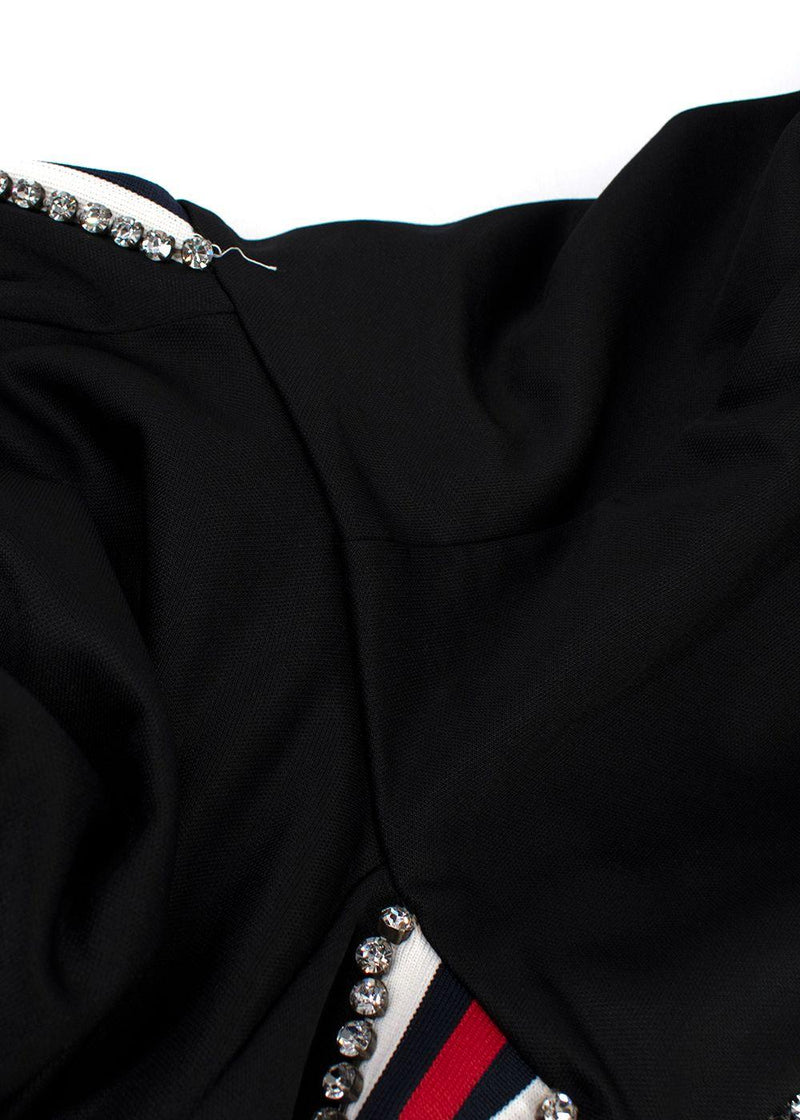 Gucci Black Crystal Stripe Sleeve Zip Up Hoodie