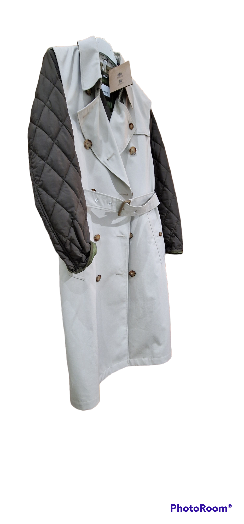 stone gabardine quilted sleeve trench coat