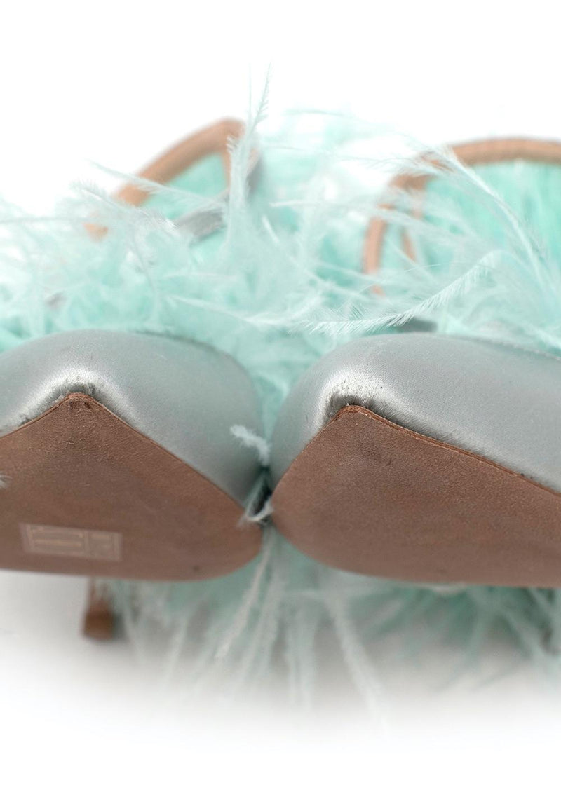 Green Ostrich Feather Satin Slingbacks