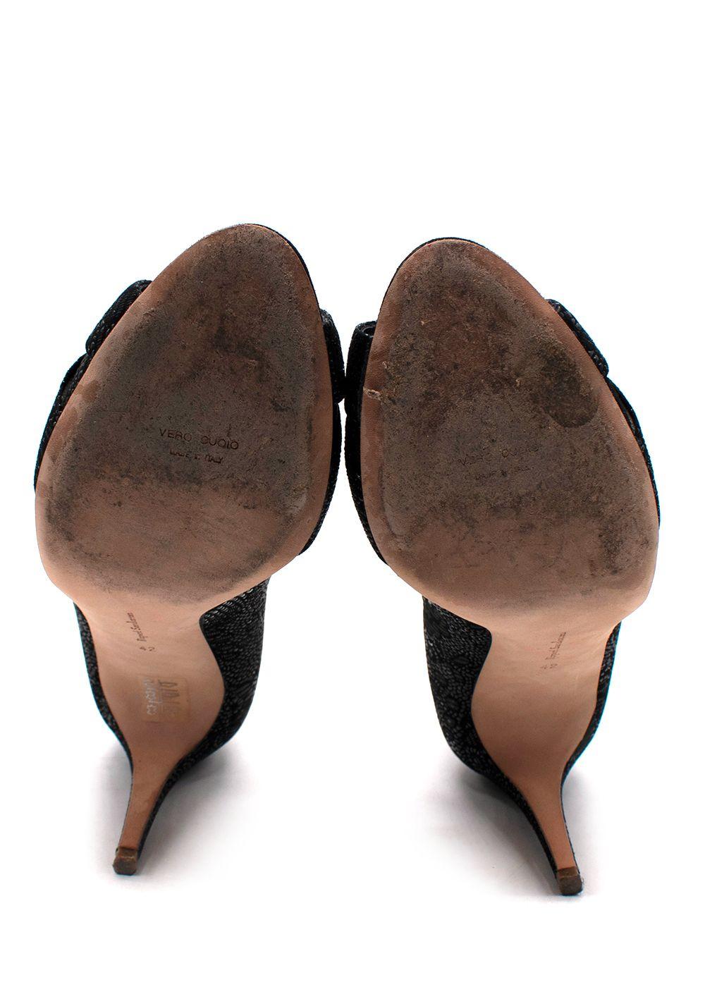Rupert Sanderson Black Peep Toe Mid Heel Pumps