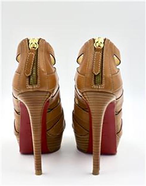 Christian Louboutin Brown Leather Peep-Toe Platform Cage Heels