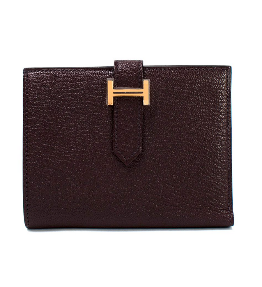 Hermes Rouge Sellier Chevre Mysore Compact Bearn Wallet