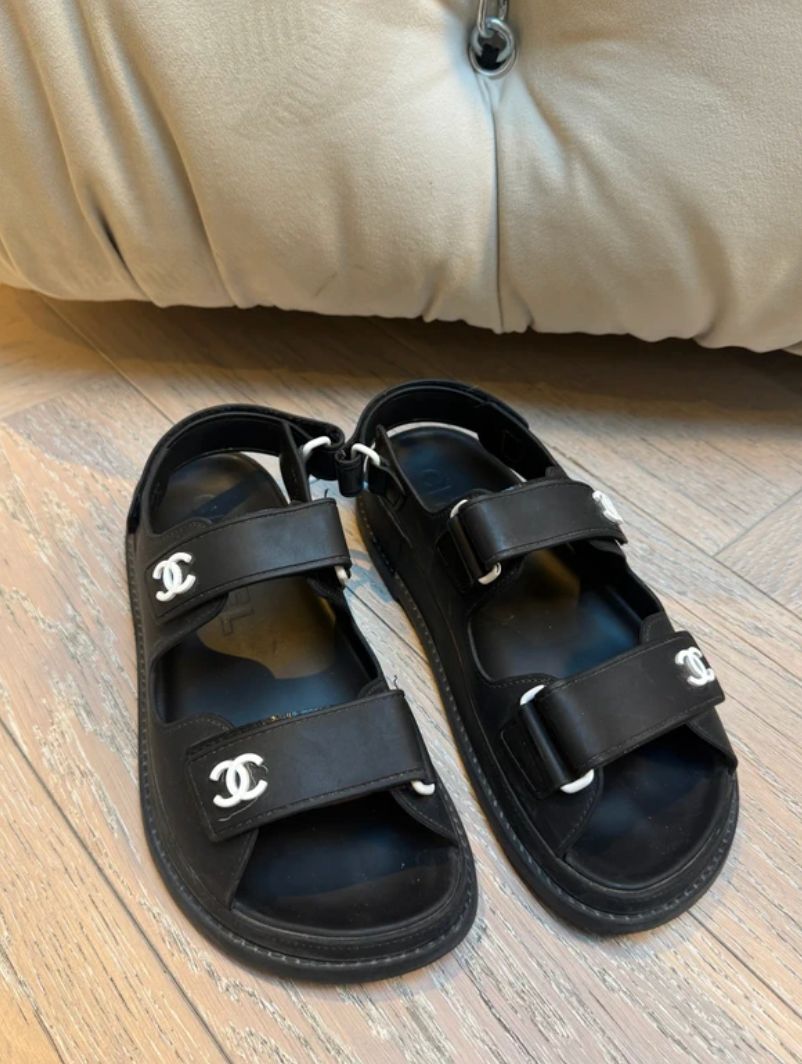 Chanel Black Rubber Dad Sandals