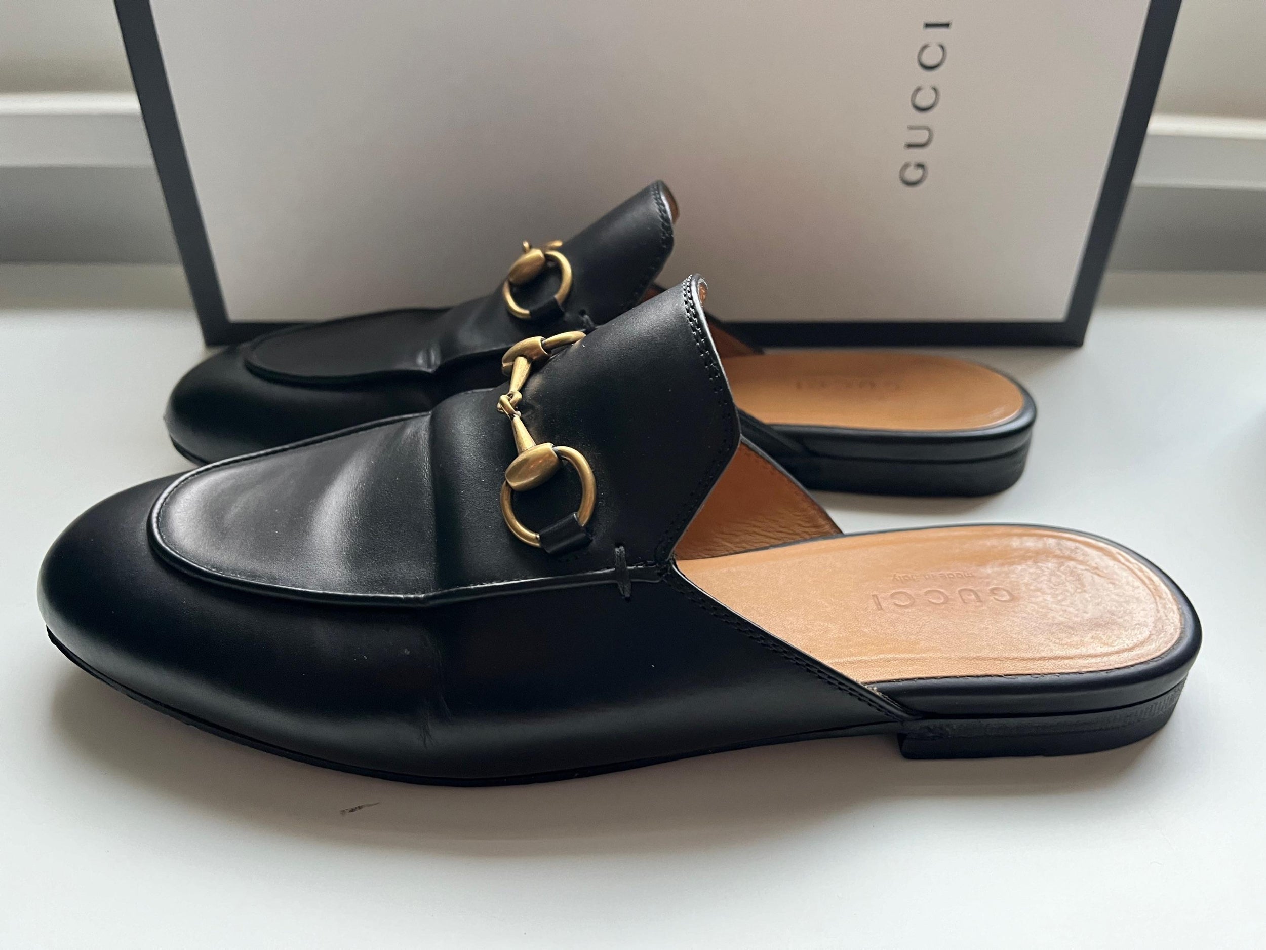Gucci Black Leather Princetown Slippers