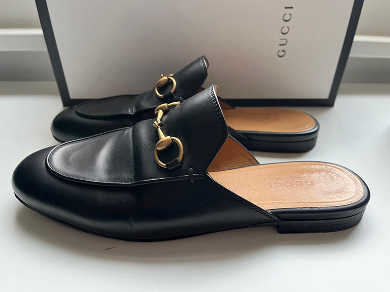 Gucci Black Leather Princetown Slippers